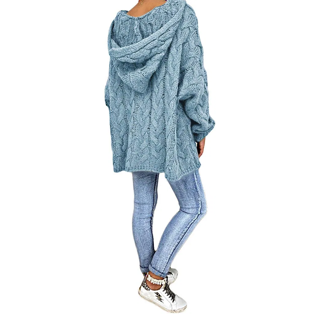 Женский пуловер с v-образным вырезом и длинным рукавом Chunky Knit Pullover, Azure — фото 3