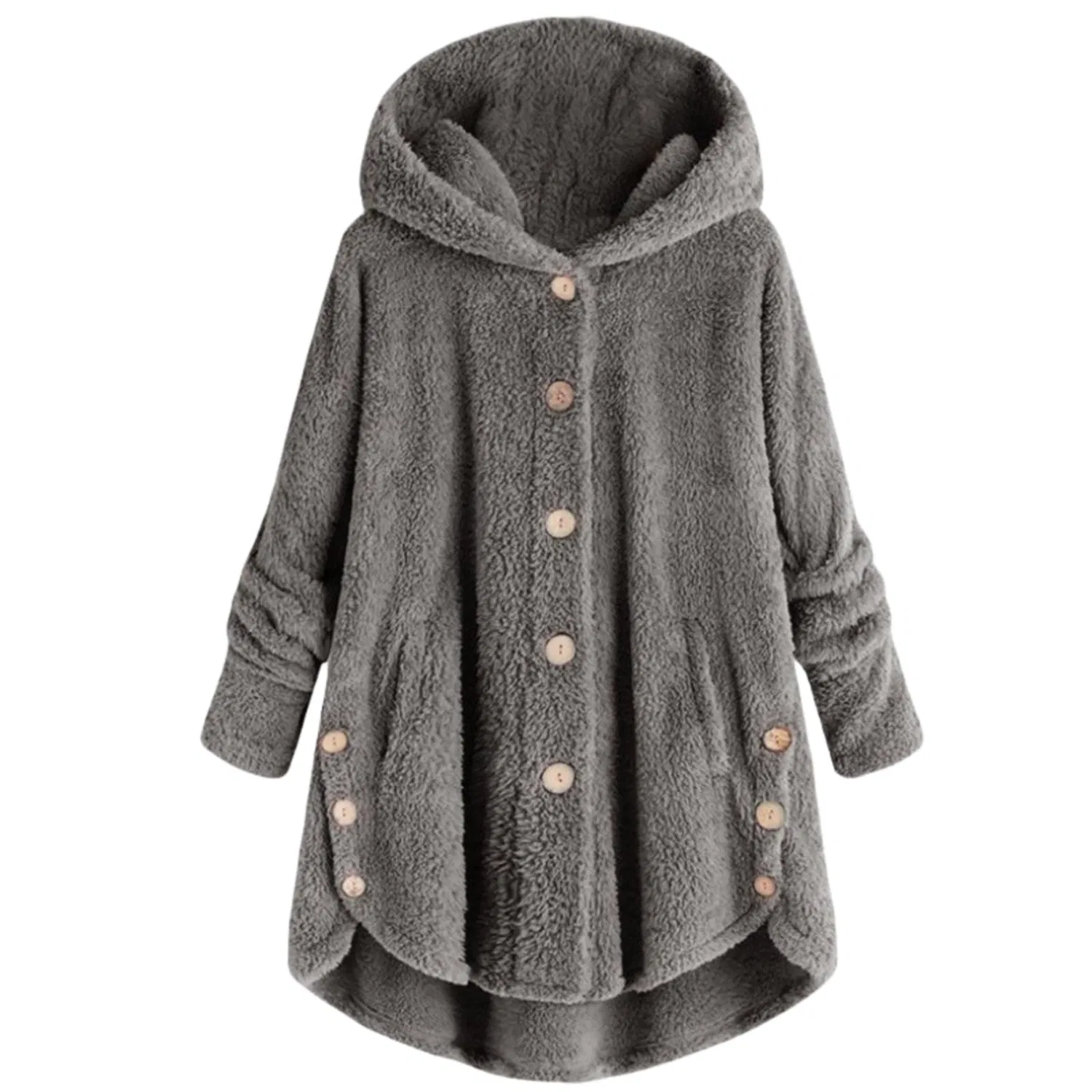 Женское зимнее пальто с капюшоном из флиса, Grigio Scuro