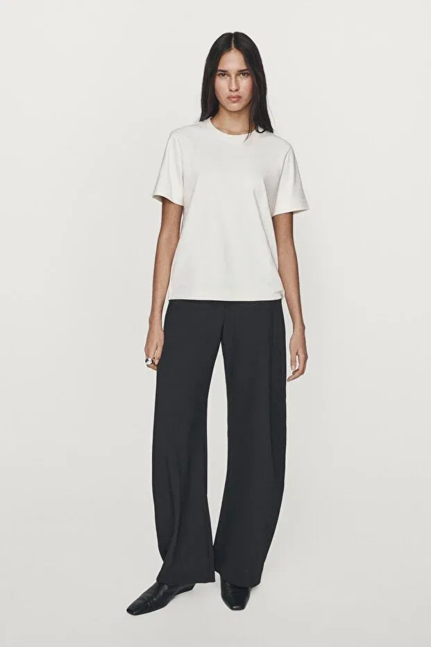 Женская футболка с коротким рукавом хлопковая Massimo Dutti, Nude Color — фото 2