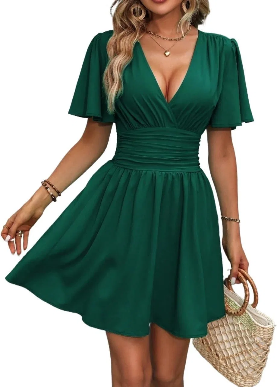 Женское A-силуэта платье с запахом Dark Green, Dark Green