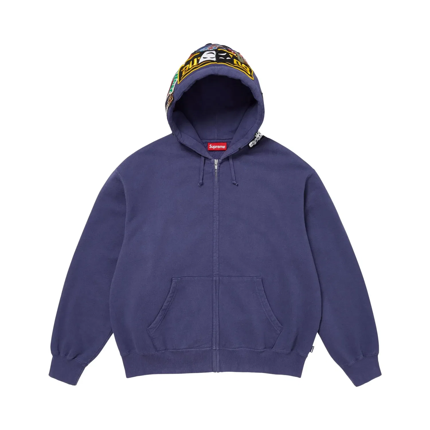 Свитшот с капюшоном на молнии с патчами Supreme Patches, Washed Navy