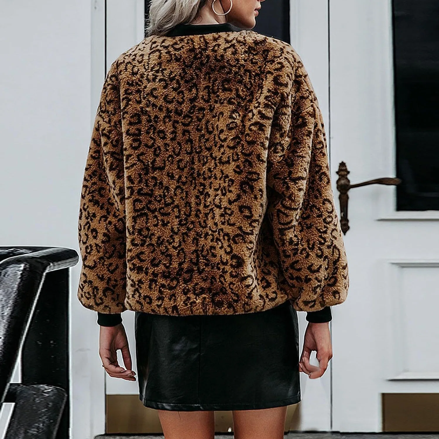 Женская куртка с принтом Leopard Print Flannel Thicker Plush Jacket, a — фото 2