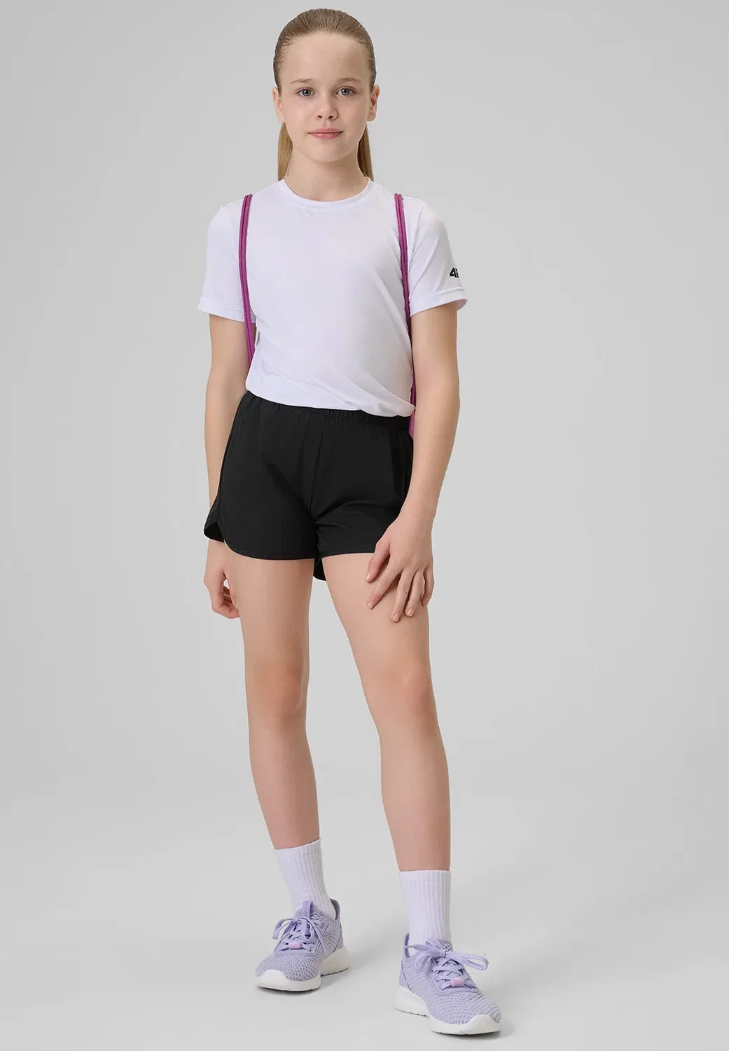 Komplet sportowy na wf (koszulka+spodenki+worek) dziewczęcy - спортивные шорты 4F, White/Black