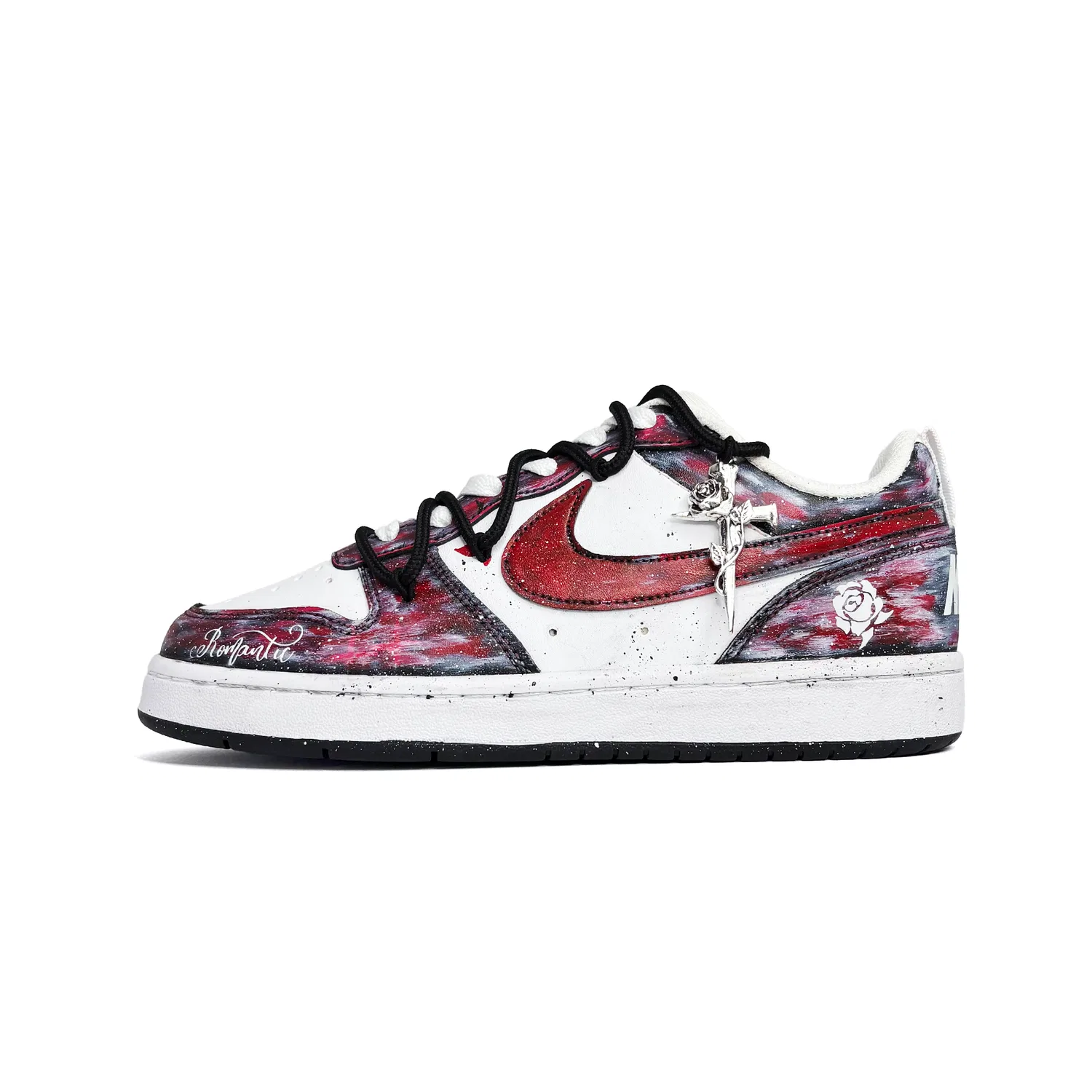 Детские кастомные кроссовки с принтом, низкие Court Borough Dark Night Rose, Nike, Red
