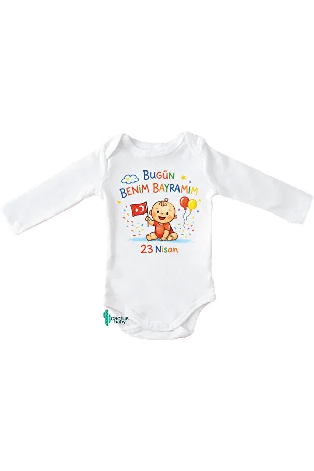 Детское боди-комбинезон для новорожденных с принтом 23 April Special Edition Ataturk Flag Printed Baby Bodysuit Cactus Collection, White