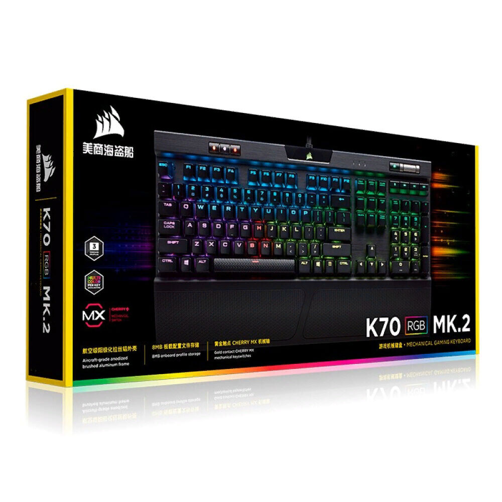 

Игровая клавиатура Corsair K70 RGB MK.2, проводная, механическая, CHERRY MX Blue, чёрный