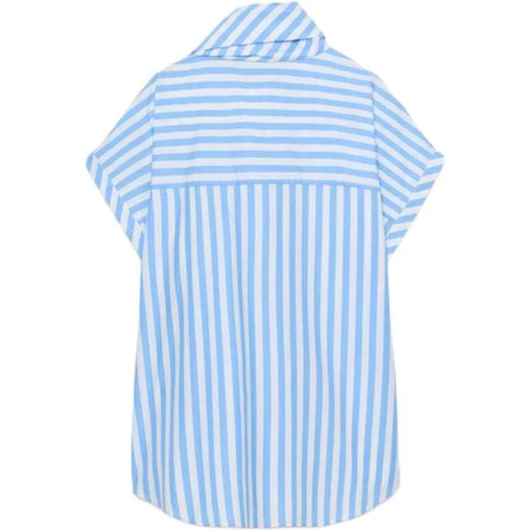 Женская рубашка с воротником-стойкой Blue/White ZARA, Синий/Белый — фото 3
