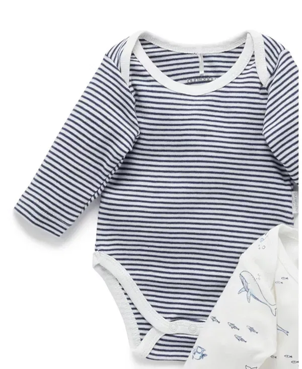 Детский комплект боди с длинным рукавом 2 шт Purebaby, Vanilla Nautical Pack — фото 4