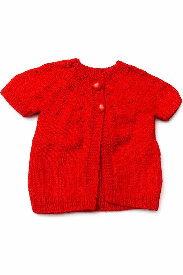 Детский кардиган для новорожденных хлопковый Hand knitted red baby cardigan Lunera, Red — фото 2