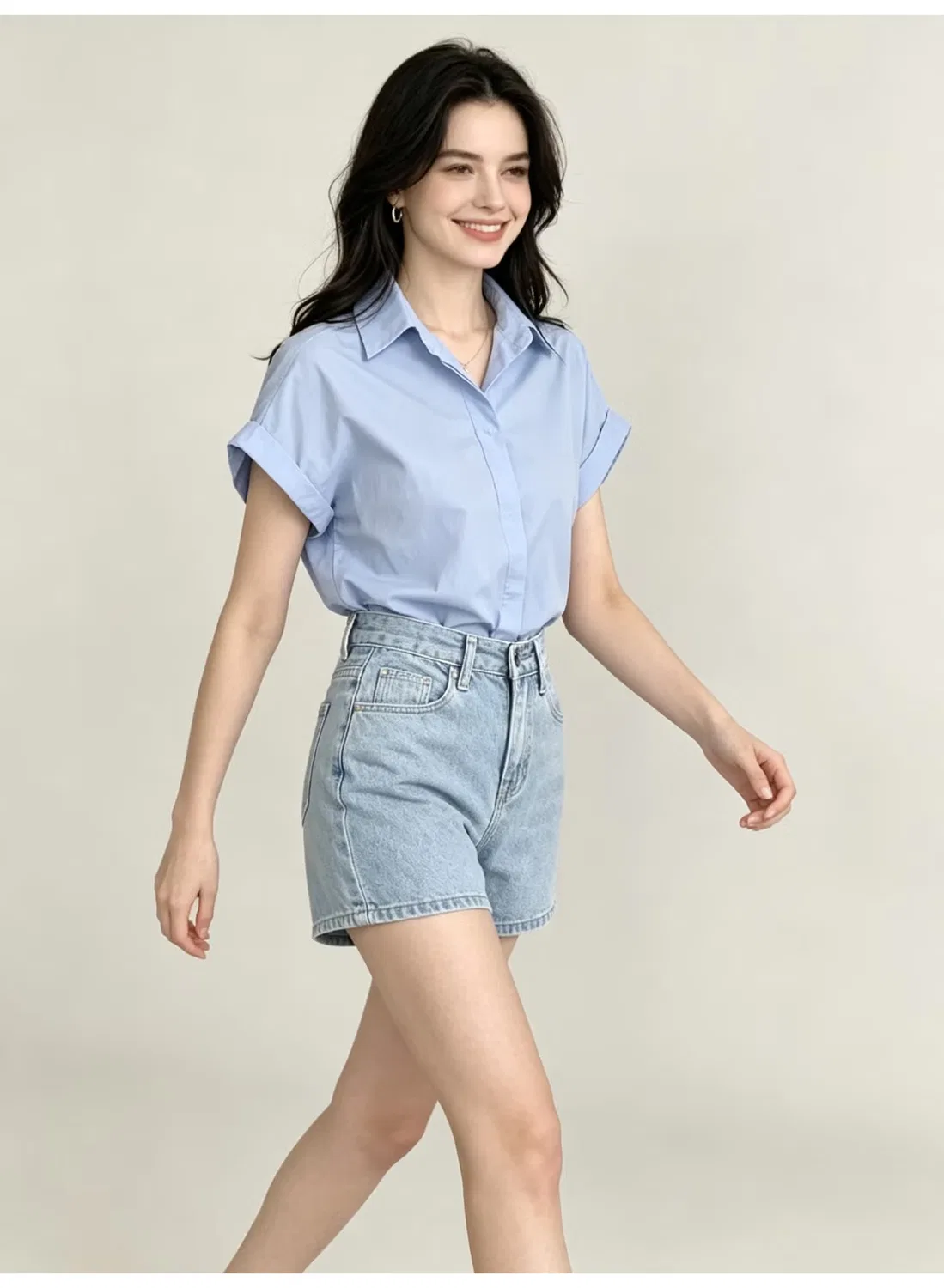 Рубашка с коротким рукавом и отложным воротником Zara, синяя — фото 3
