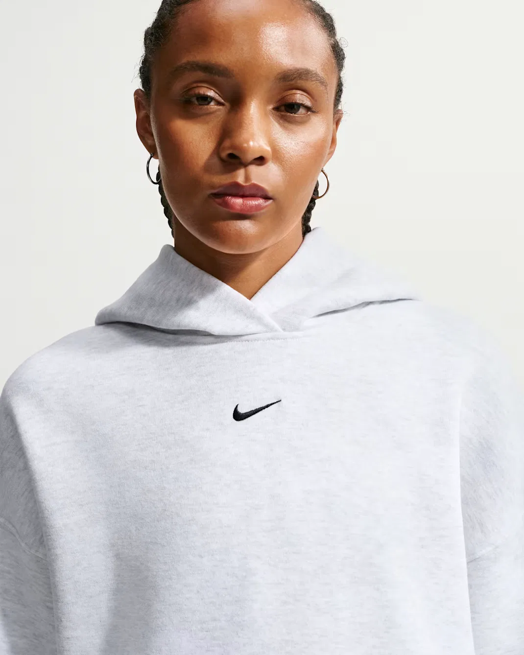 Женская толстовка с капюшоном оверсайз Nike Studio Fleece Medium Weight, Birch Heather/Black — фото 3