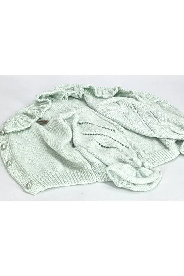 Детский кардиган с воротником-рюш для девочек Hand knitted girl's ruffle collar cardigan Evitle, Water Green — фото 4