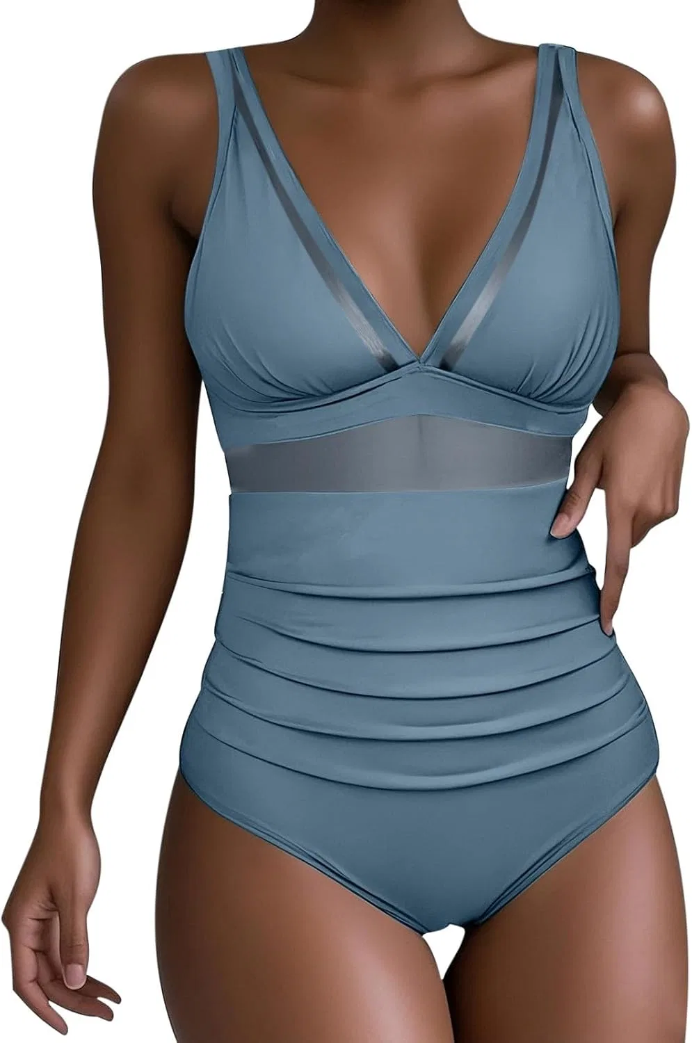 Женский цельный купальник с эффектом утяжки Push Up V-образным вырезом, Summer 01-gray