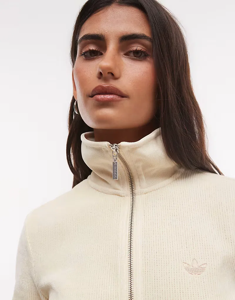 Кардиган Adidas Originals из синели на молнии, ванильный — фото 2
