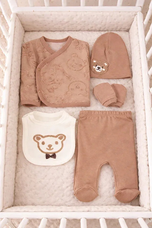 Детский комплект боди для новорожденных с вышивкой медведя Tinitins, Brown