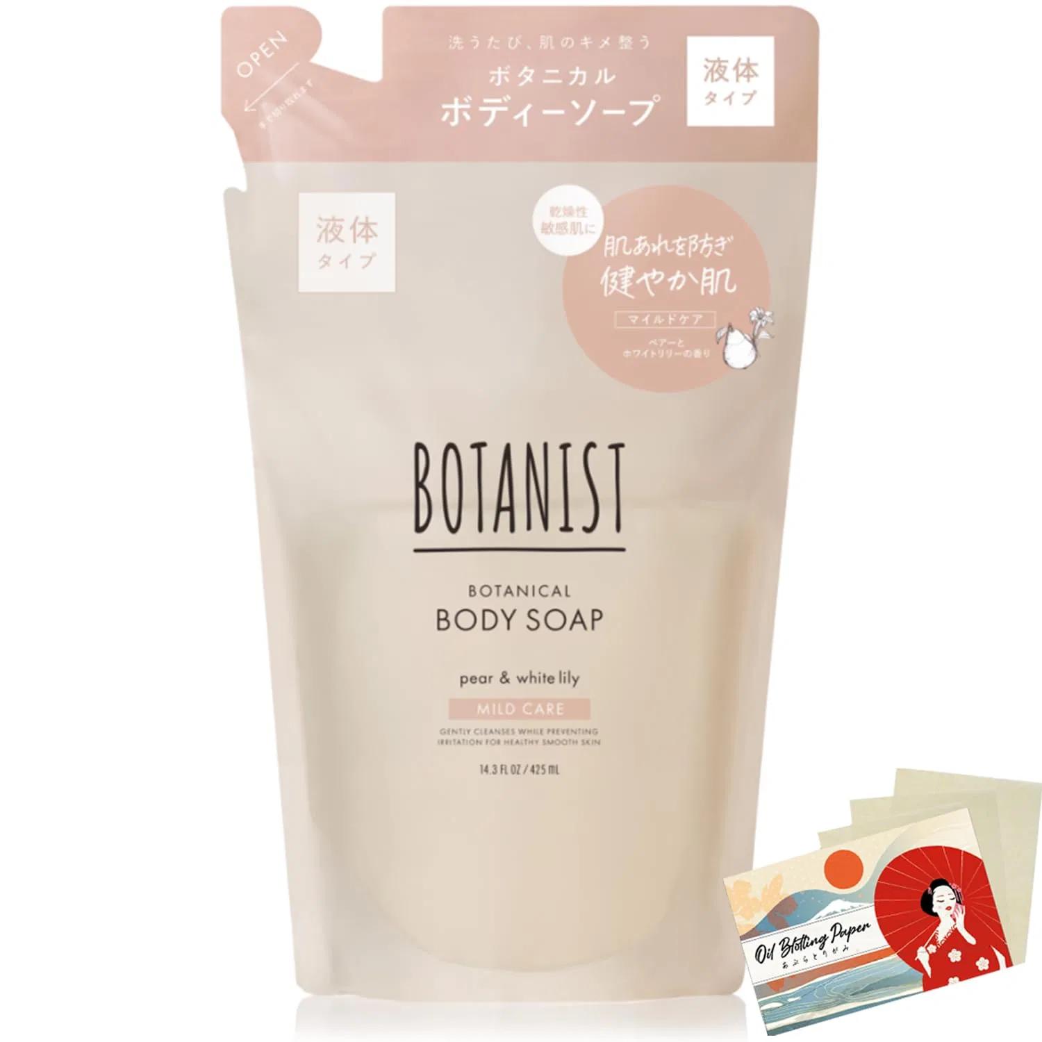 Гель для душа Botanist Botanical Body Soap Light, 440 мл, сменный блок, набор с промокательной бумагой