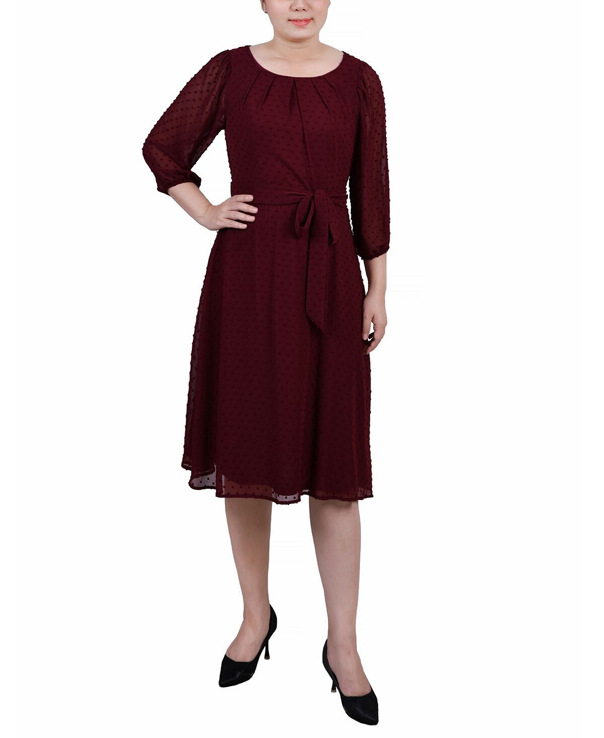 

Миниатюрное платье в горошек с заколками на рукавах 3/4 NY Collection