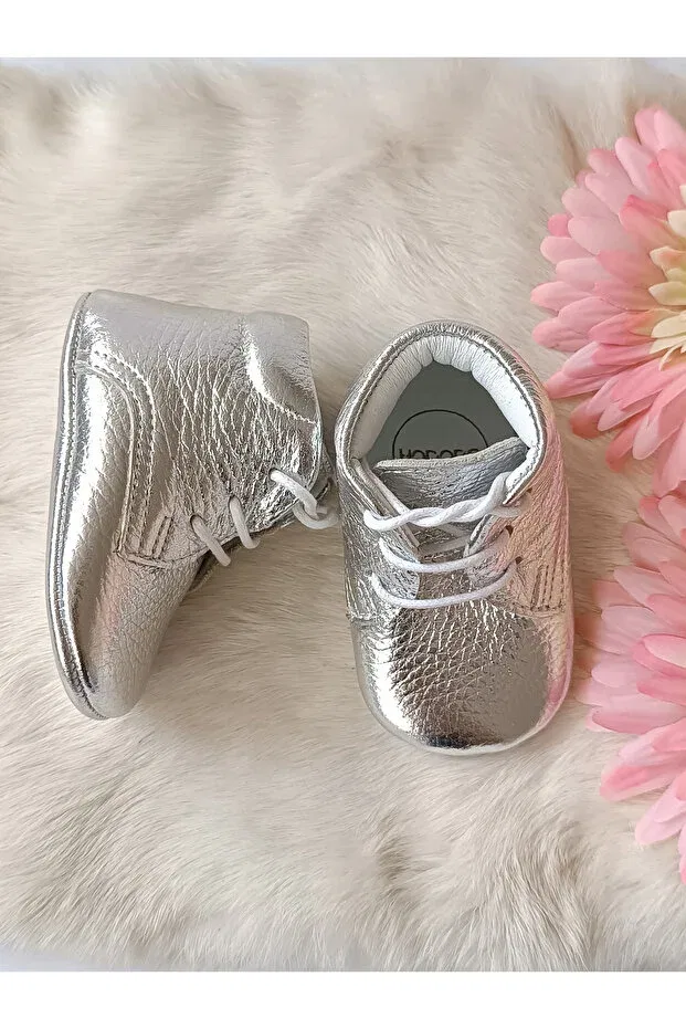 Детские пинетки для девочек из натуральной кожи Hodore, Silver — фото 2