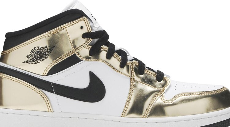 Кроссовки Air Jordan 1 Mid SE GS Metallic Gold — фото 2