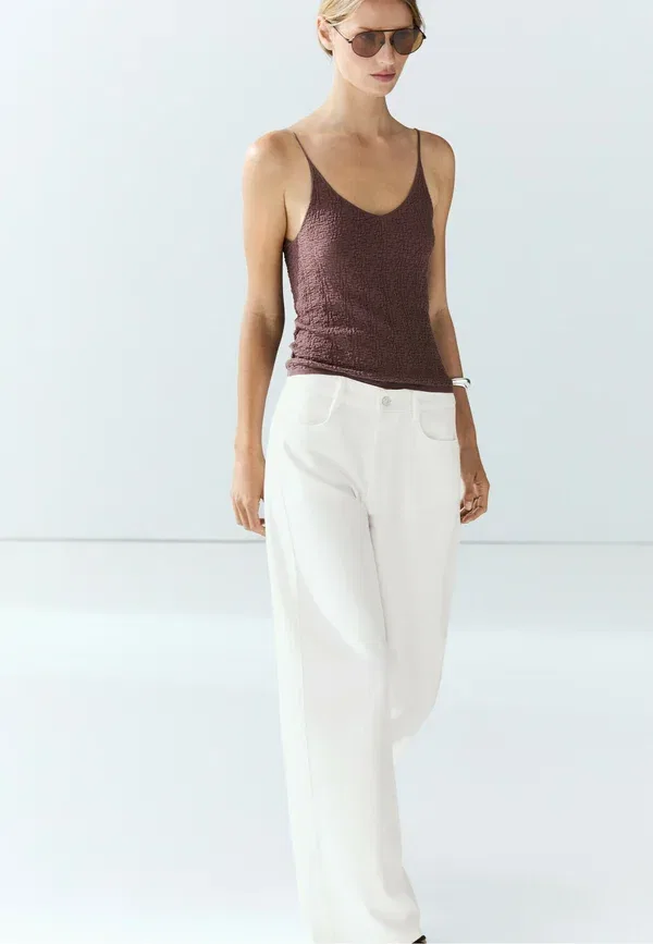 Джинсы деним Flowy wide-leg jeans Massimo Dutti, белый — фото 4