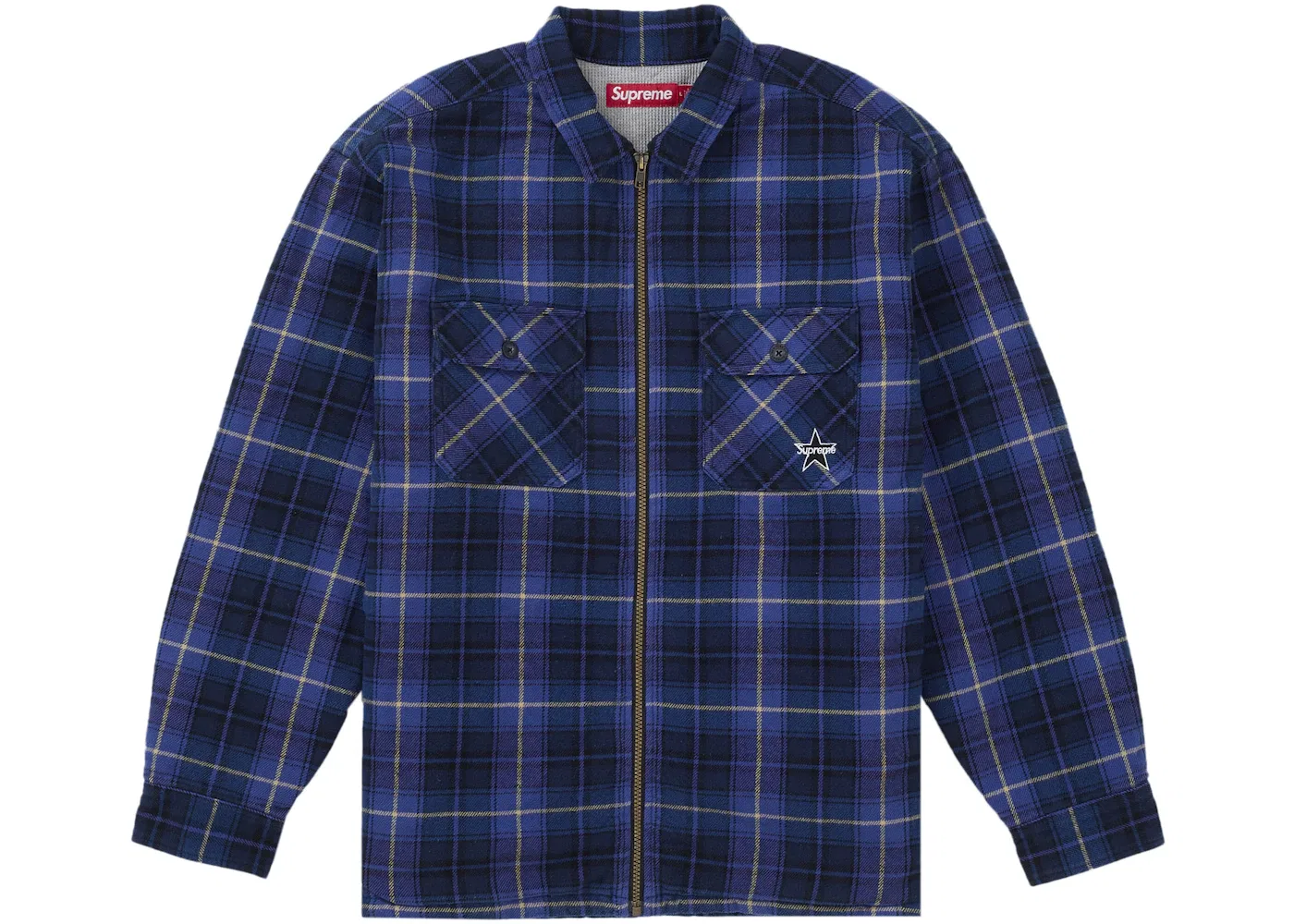 Мужская рубашка с принтом Supreme Thermal Lined Zip Up Flannel Shirt, Blue