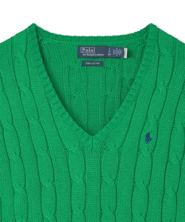 Свитер женский V-образный вырез, Polo Ralph Lauren, зеленый — фото 3