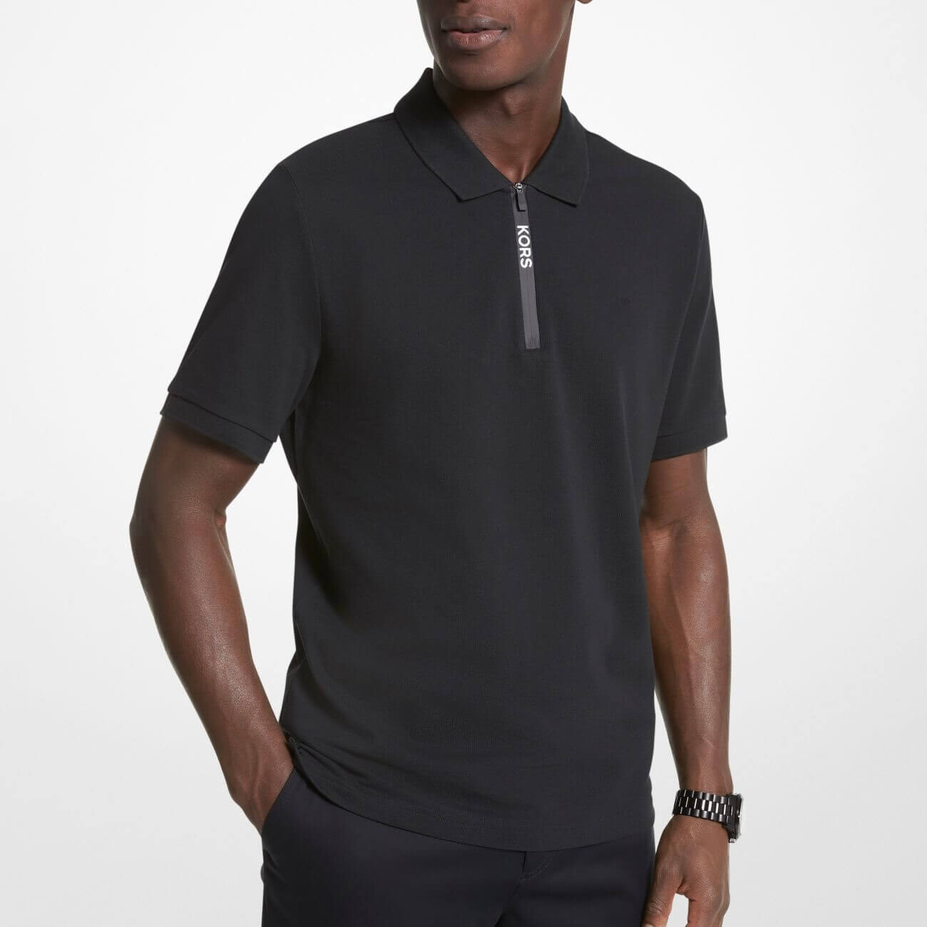 

Футболка-поло Michael Kors Cotton Half-Zip, черный