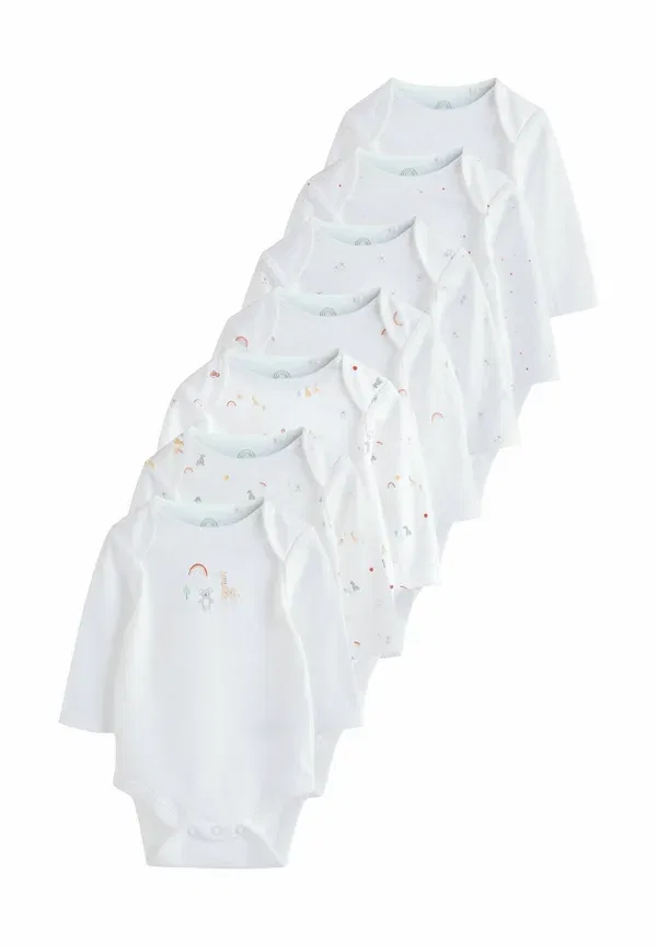 Боди с принтом, 7 шт, Regular fit - long sleeve pack of 7 - body, Next, White, белый