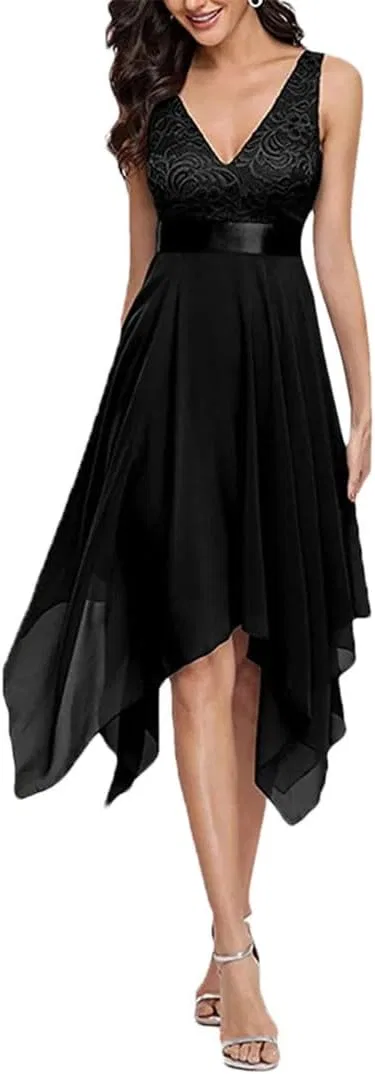 Женское платье с цветочным кружевным принтом A-силуэта Vintage, Black