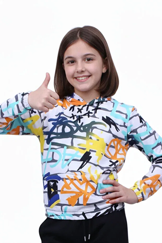 Детское худи для девочек с принтом Fyk Kids, White — фото 3