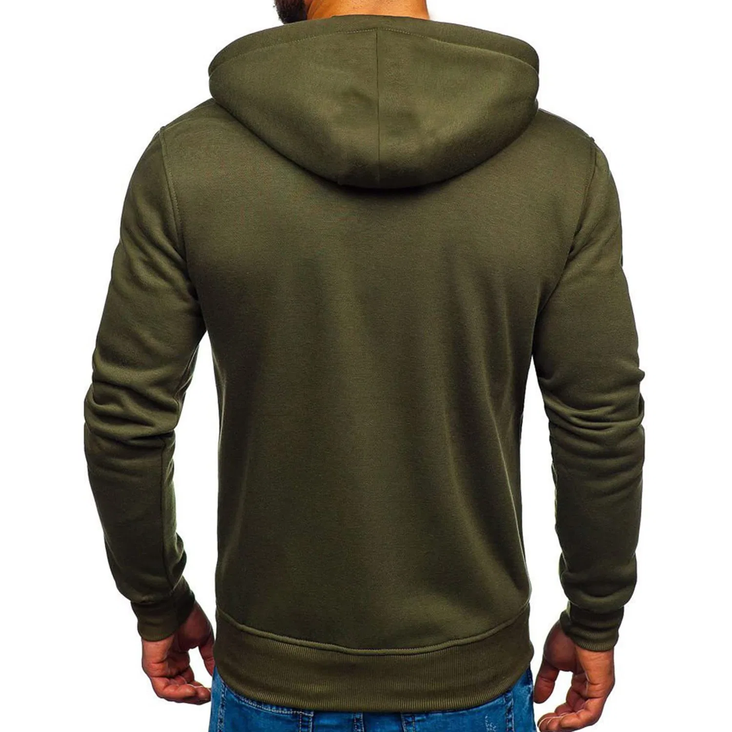 Мужской худи на молнии с капюшоном, Slim Fit, с длинным рукавом, Green — фото 3