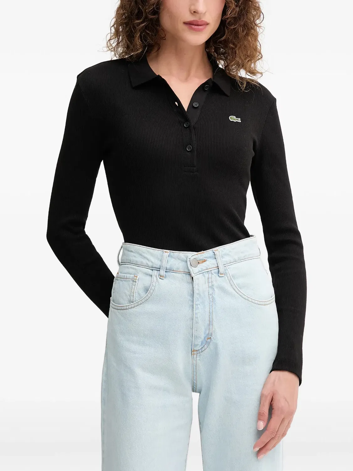 Рубашка-поло с длинным рукавом черная Lacoste, черный