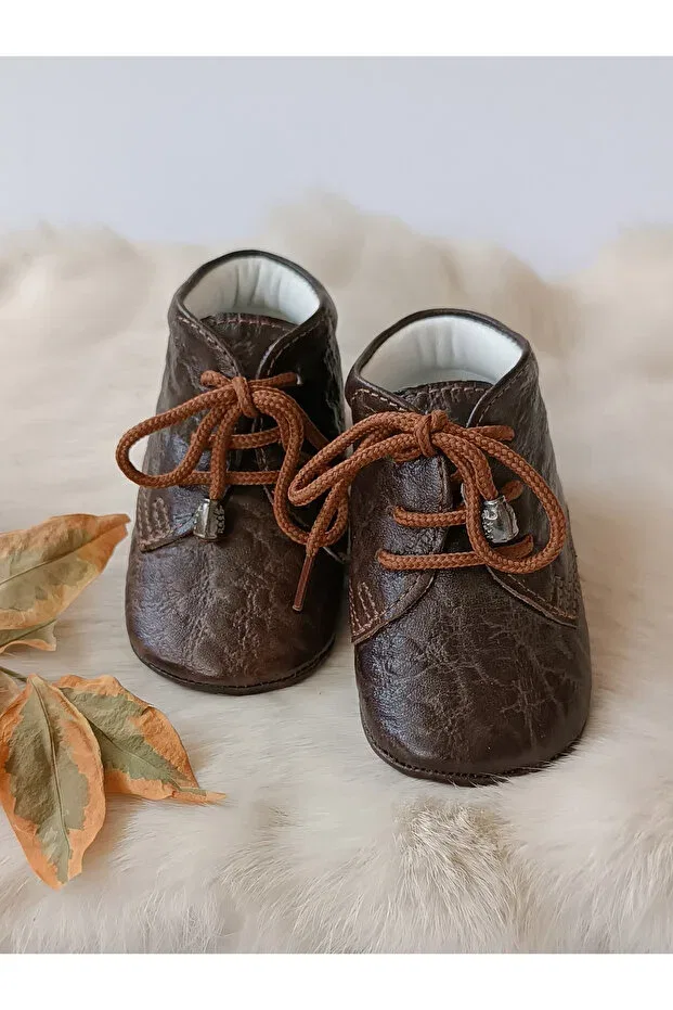 Детские пинетки из натуральной кожи с тиснением Hodore, Embossed Coffee