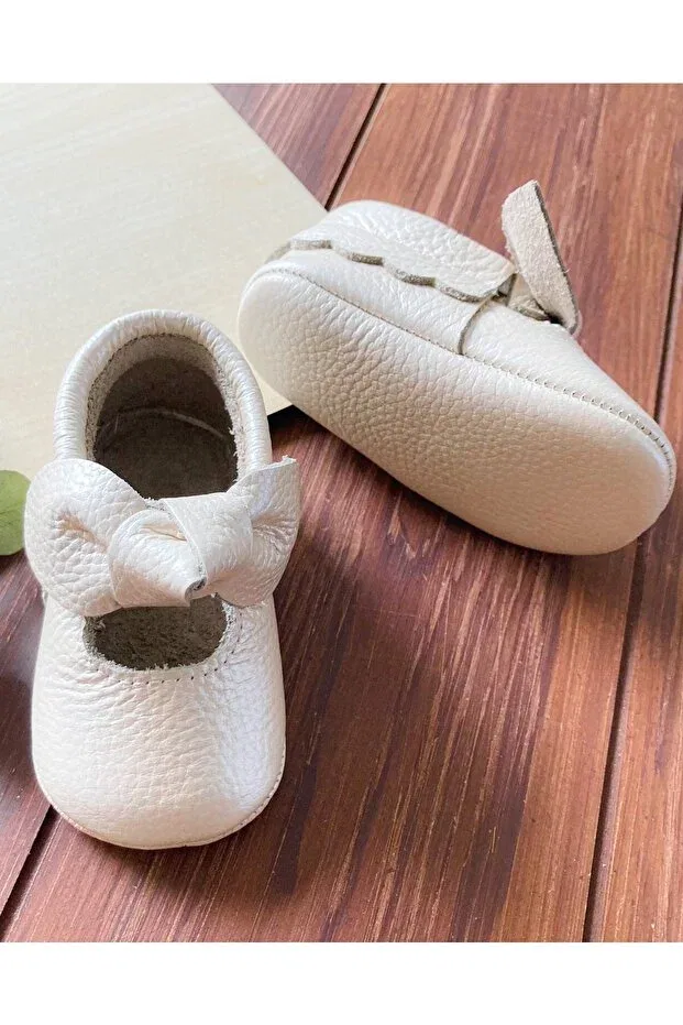 Детские туфельки для первых шагов из кожи Luz series Li Puna, Metallic Cream — фото 3