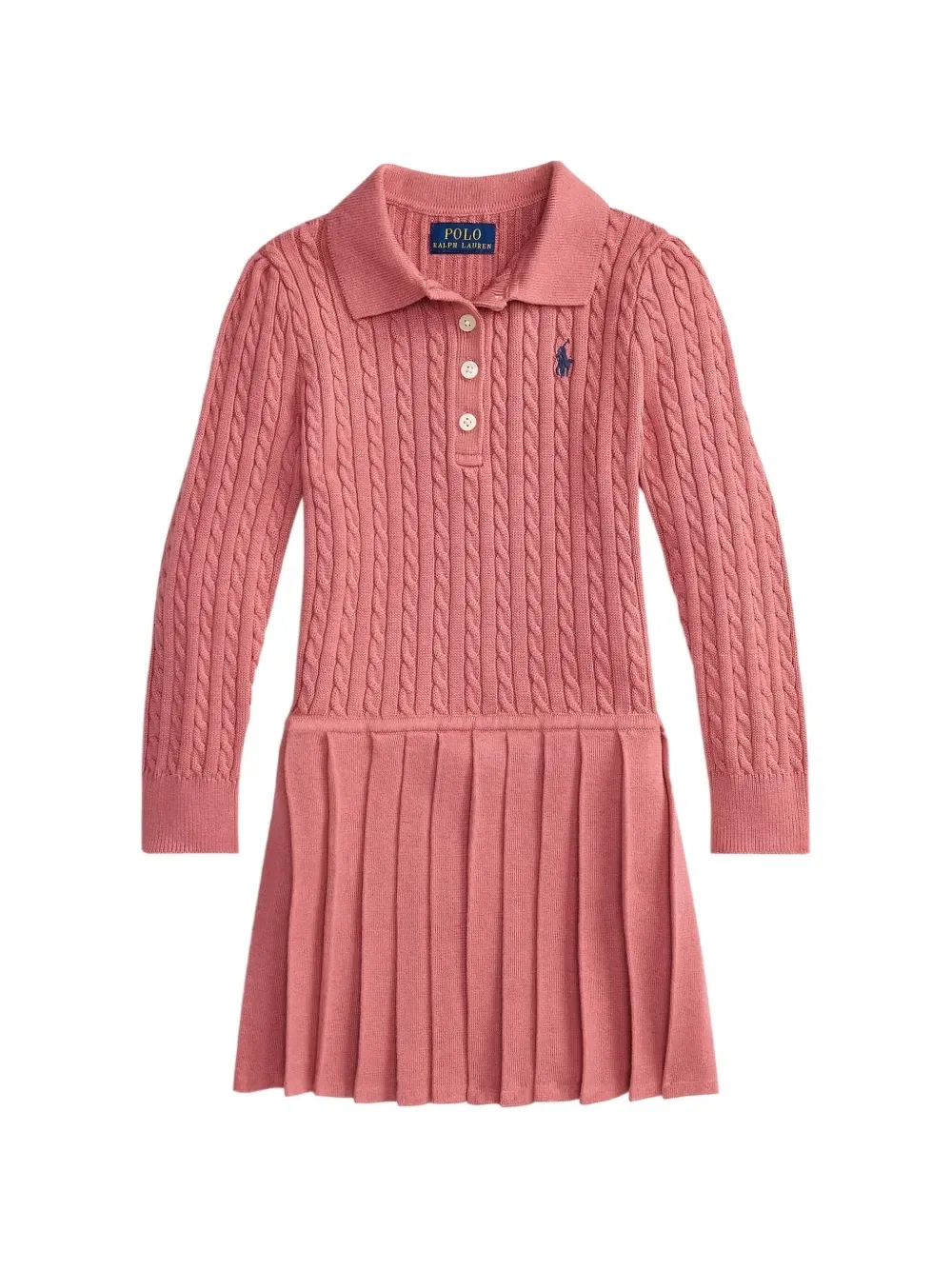Трикотажное плиссированное платье из крупной вязки Polo Ralph Lauren Kids, розовый