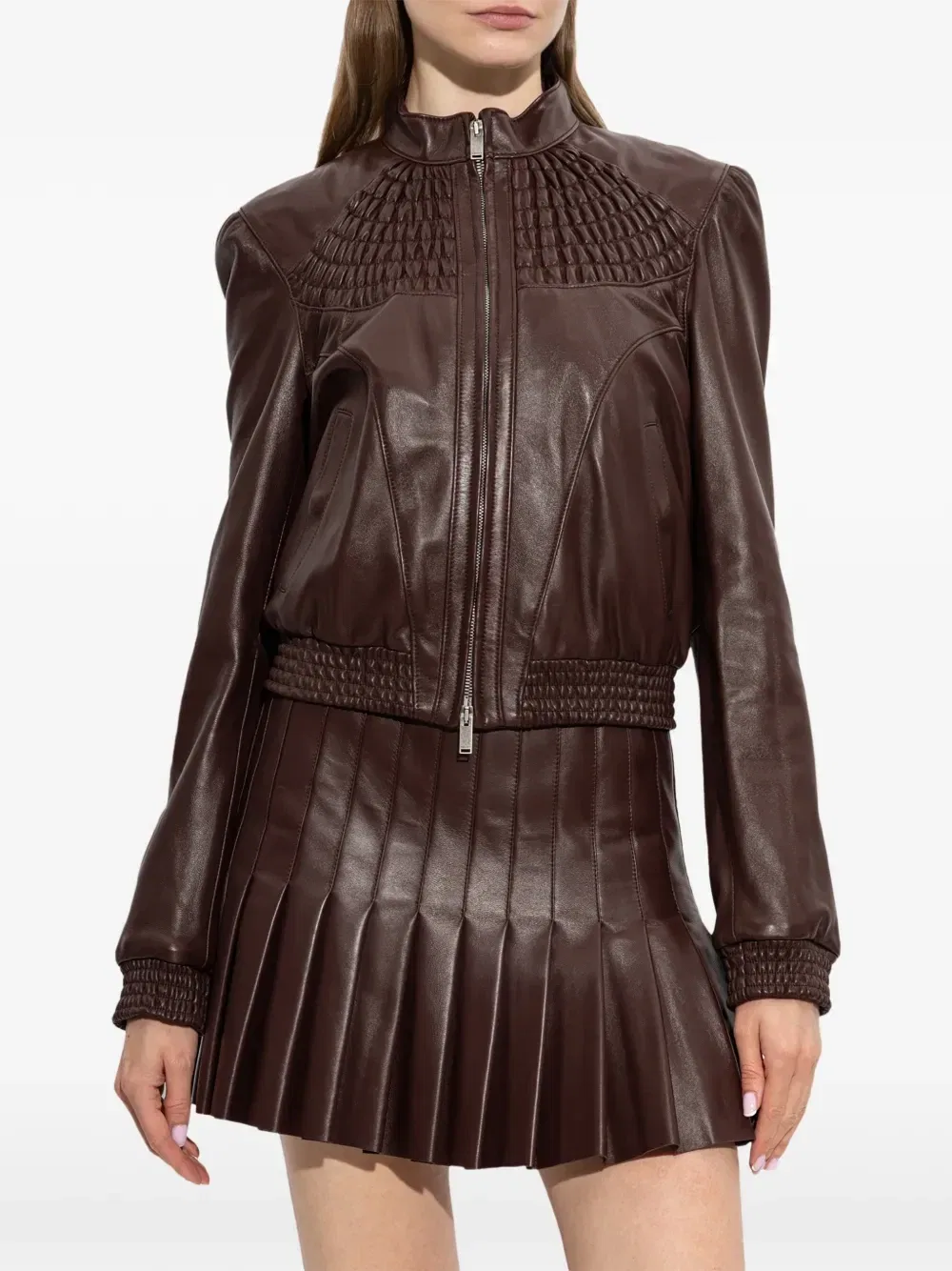 Кожаная куртка-смокинг бордового цвета Alexander Mcqueen — фото 3