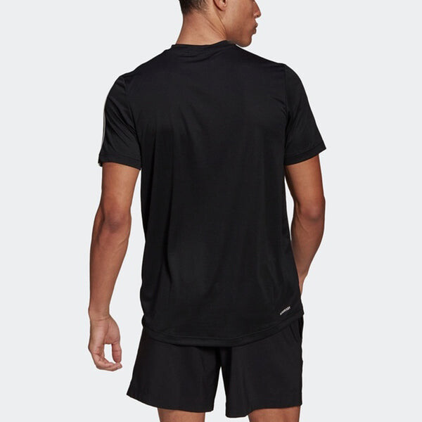 Футболка m 3s t casual sports с полосками по бокам, с круглым вырезом, с коротким рукавом, Adidas, черный — фото 4