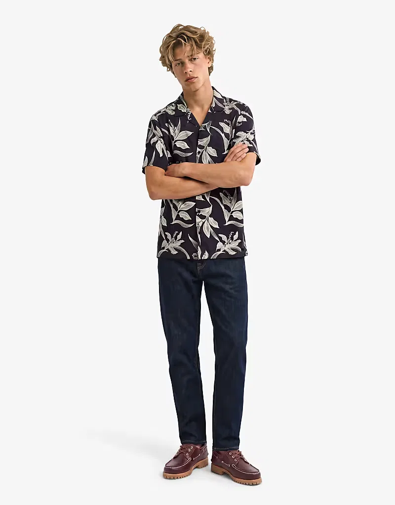 Футболка Superdry с коротким рукавом и гавайским принтом в виде листьев канны, темно-синий — фото 3