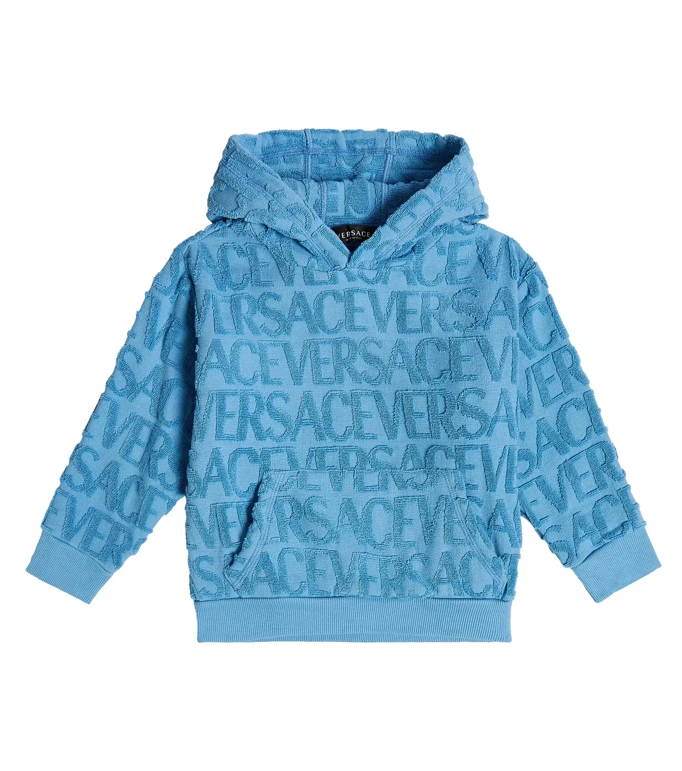 Худи хлопковое с жаккардовым логотипом Versace Kids, синий