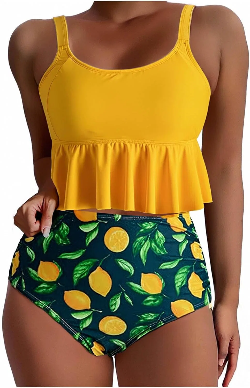 Женский танкини с утягивающим топом High Waisted, Yellow