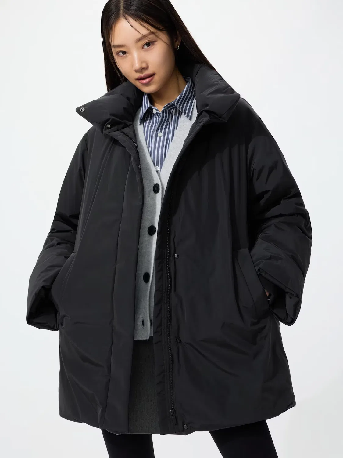 Пуховое пальто Uniqlo Нестеганое короткое, черный