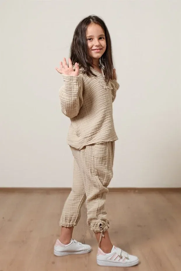 Детские штаны для девочек хлопковые Zeliha Baysan, Beige — фото 3