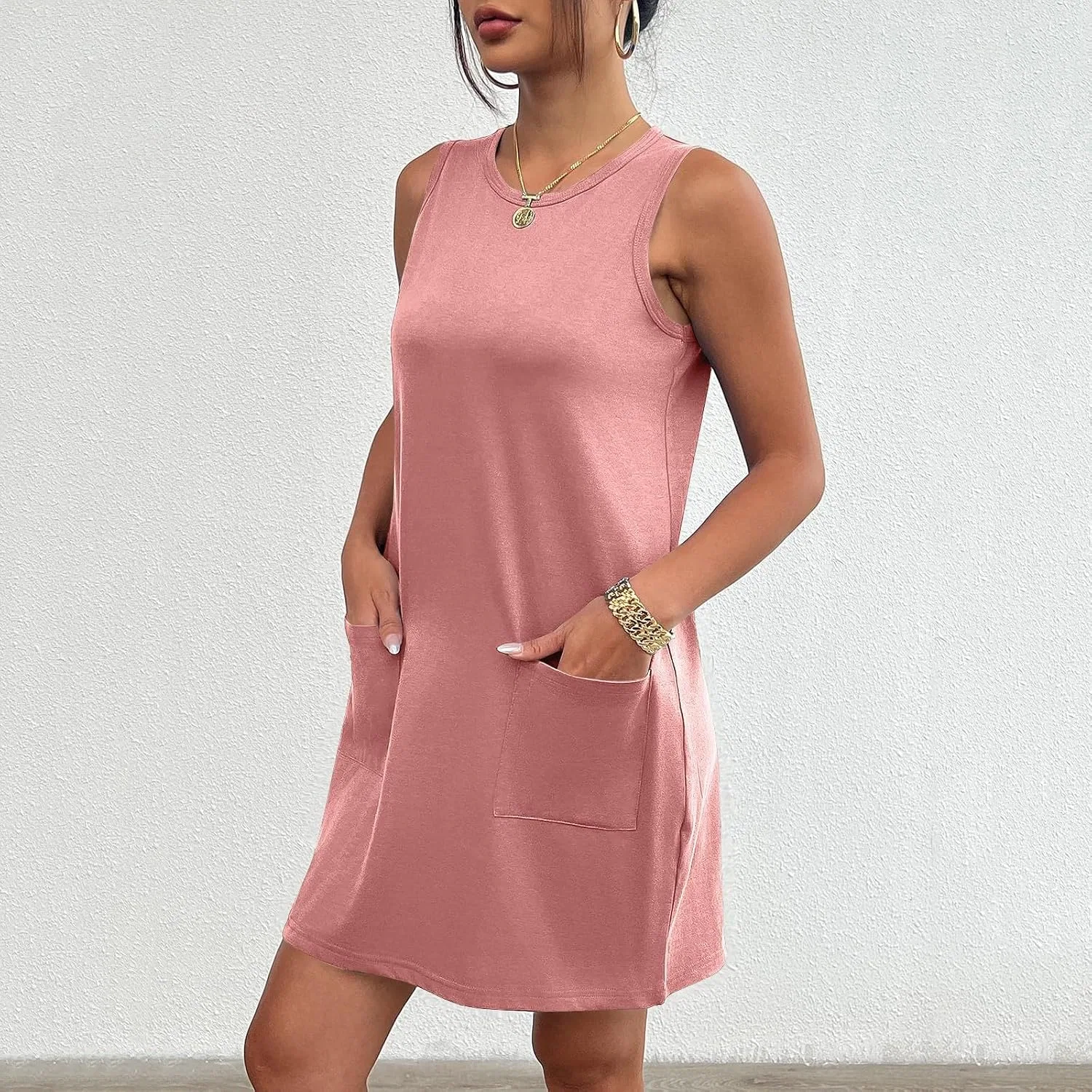 Женское мини-платье на бретелях Casual Summer, A008-pink — фото 2