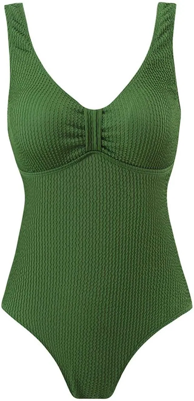 Женский цельнокроеный купальник с утяжкой живота Push Up, Army Green