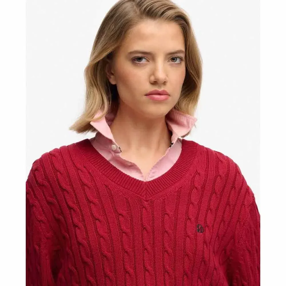 Свитер Oversized Cable V-neck Superdry, красный — фото 3