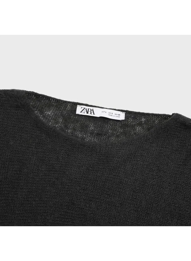 Свитер свободного кроя с круглым вырезом Zara, черный — фото 4
