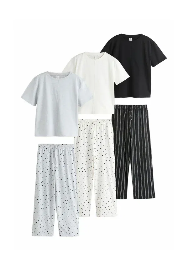 Комплект пижамных шорт с коротким рукавом 3 шт, хлопок, полоска, Short sleeve 3 pack set, Next, Monochrome