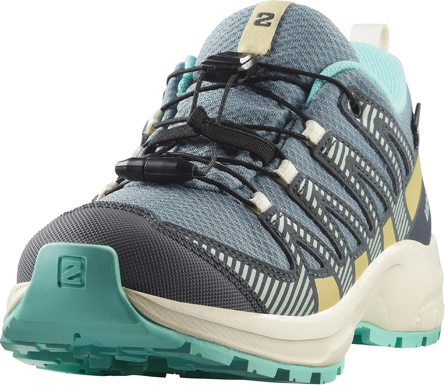 Детские кроссовки для бега по бездорожью XA Pro V8 Mid Waterproof Salomon, Trooper/Turbulence/Aruba Blue — фото 2