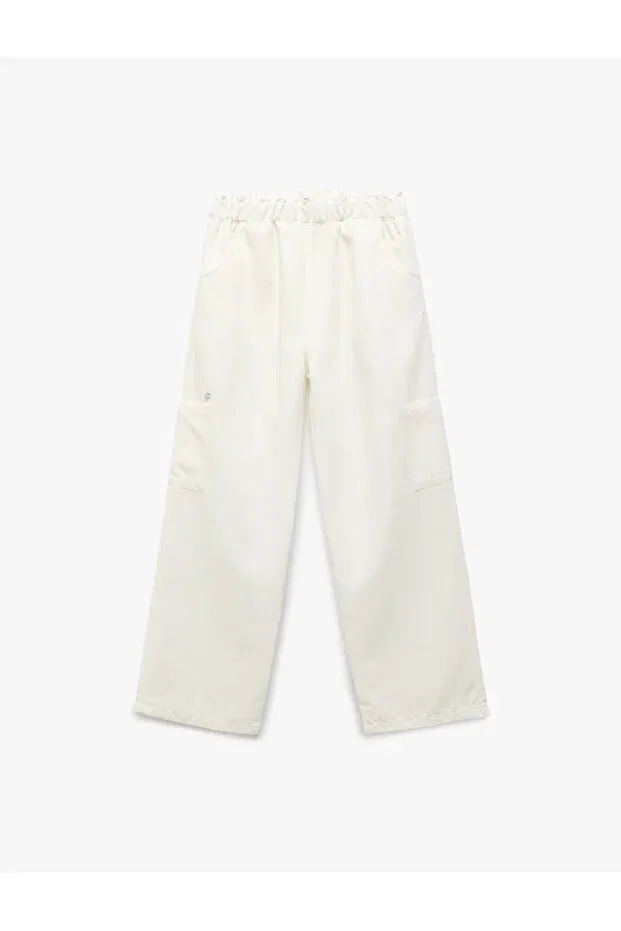 Детские брюки карго для девочек хлопковые Viscose blended pocketed loose fit cargo pants Koton, Ecru
