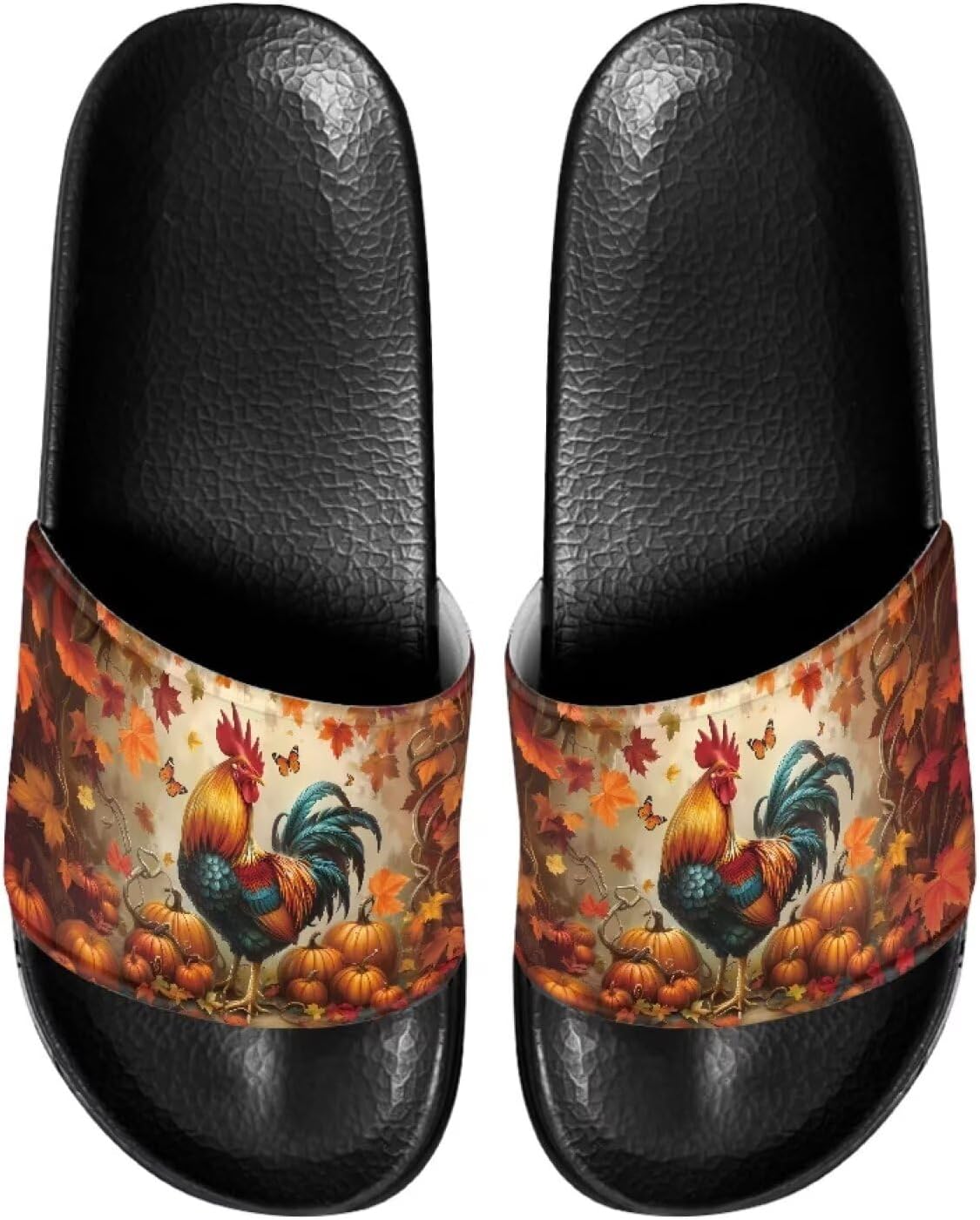 

Милые шлепанцы для женщин, удобные, быстро сохнущие, на плоской подошве, для пляжа и душа Judentidos, Autumn Leaves Chicken